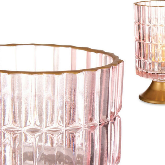 LED Lantern Stripes Pink Golden Glass (10,7 x 18 x 10,7 cm)-1