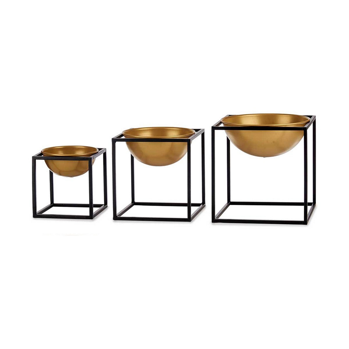 Set of bowls Black Golden Decoration 3 Pieces Metal-0