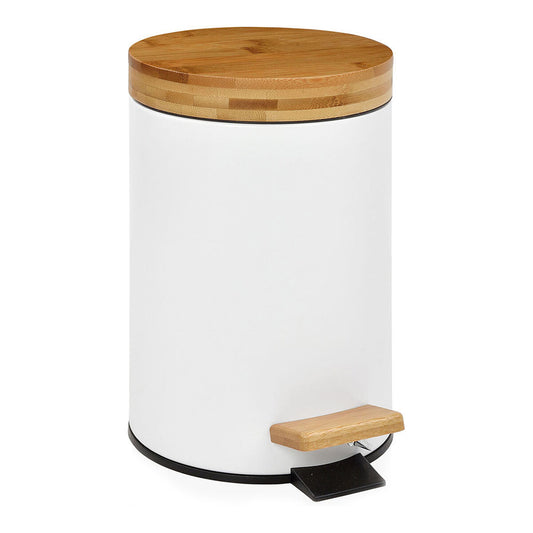 Pedal bin Andrea House White Matt Metal Bamboo 3 L (Ø 17 x 26 cm)-0