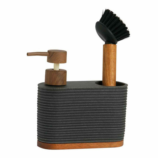 2-in-1 Soap Dispenser for the Kitchen Sink Andrea House cc73049 Black Acacia-0