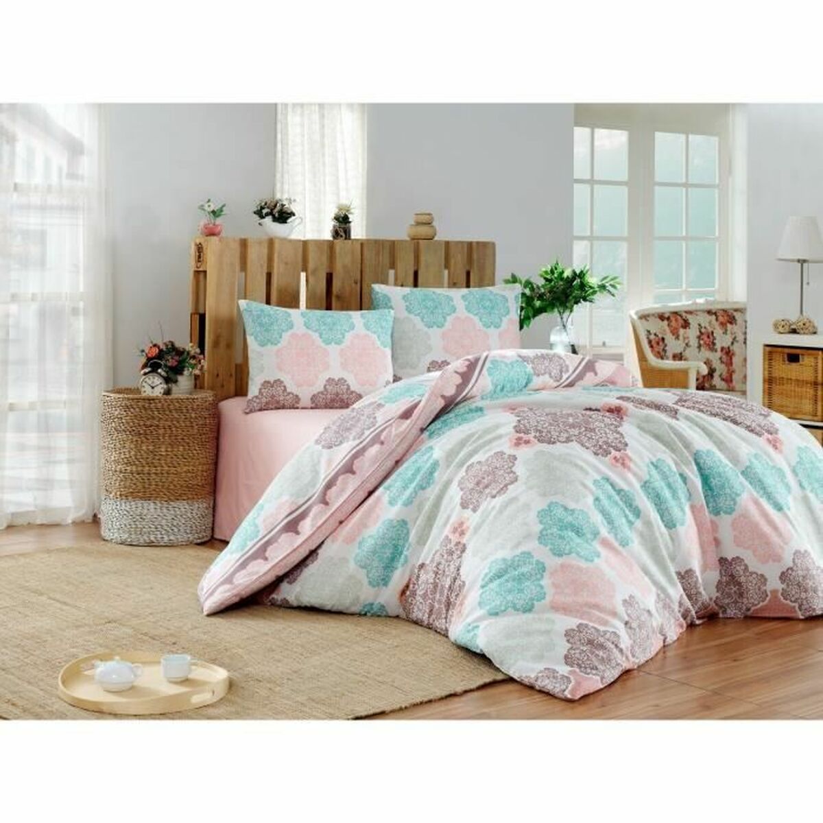 Duvet cover set Turquoise Super king 3 Pieces-4