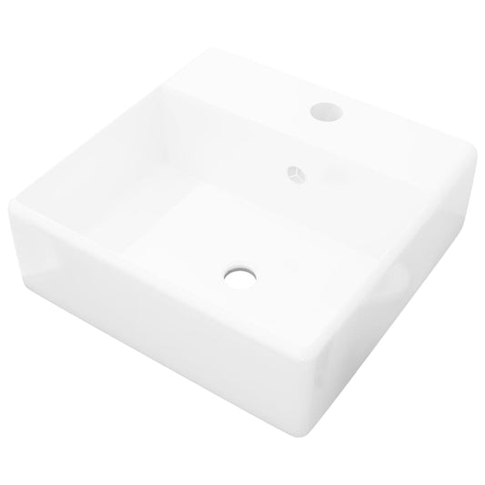 NNEVL Ceramic Basin Square with Overflow and Faucet Hole 41 x 41 cm-1