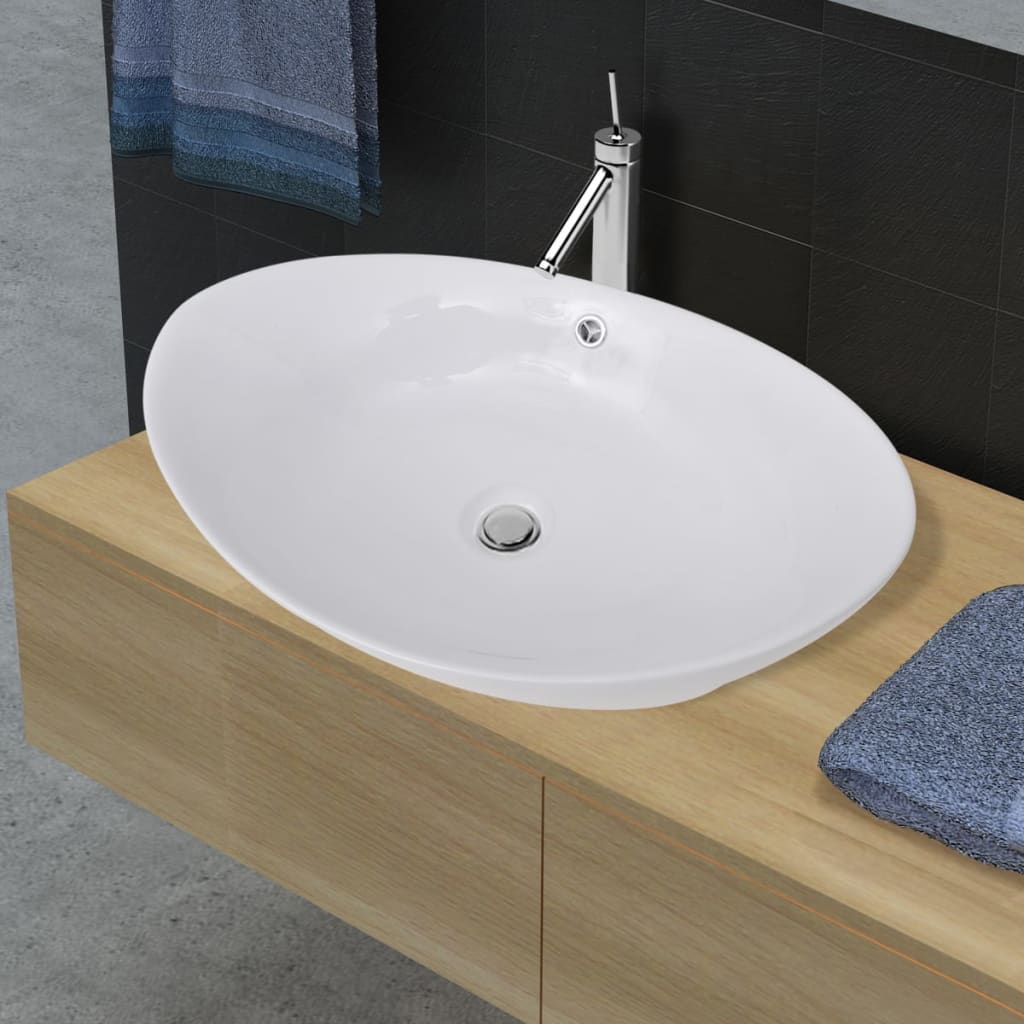 NNEVL Luxury Ceramic Basin Oval with Overflow 59 x 38.5 cm-0