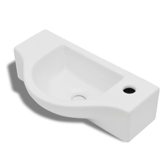 NNEVL Ceramic Bathroom Sink Basin with Faucet Hole White-1