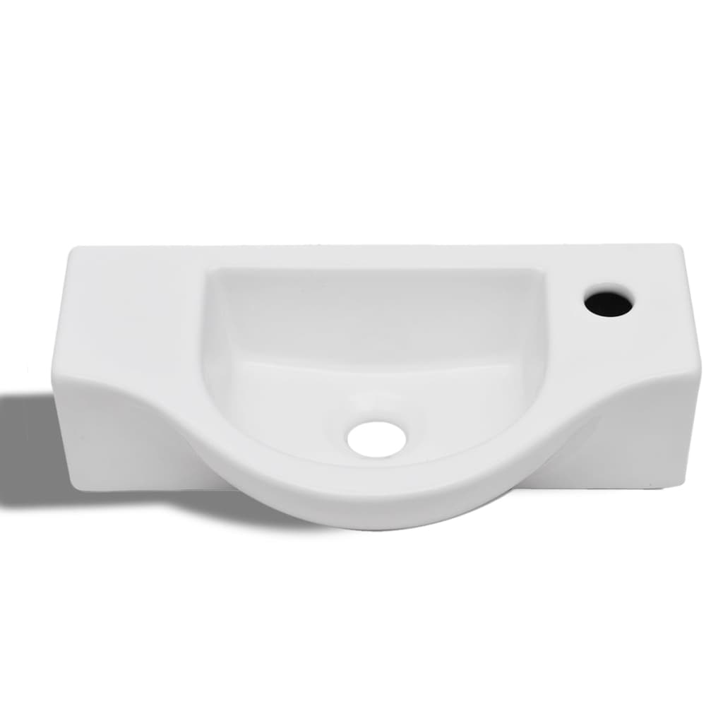 NNEVL Ceramic Bathroom Sink Basin with Faucet Hole White-2