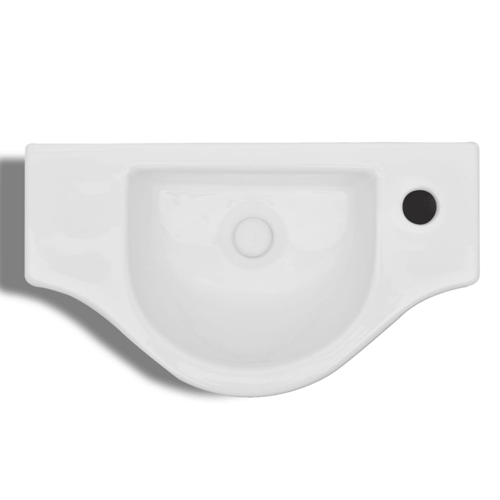 NNEVL Ceramic Bathroom Sink Basin with Faucet Hole White-4