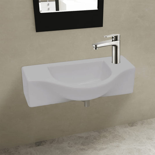 NNEVL Ceramic Bathroom Sink Basin with Faucet Hole White-0