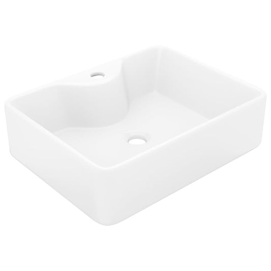 NNEVL Ceramic Bathroom Sink Basin with Faucet Hole White Square-1