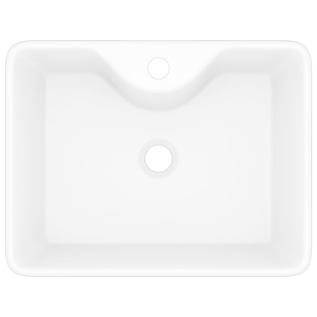 NNEVL Ceramic Bathroom Sink Basin with Faucet Hole White Square-3