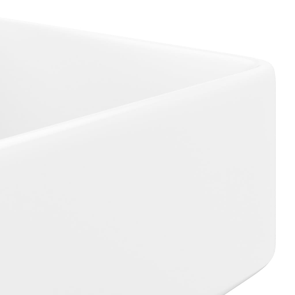 NNEVL Ceramic Bathroom Sink Basin with Faucet Hole White Square-4