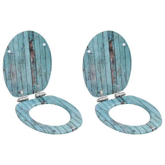NNEVL WC Toilet Seats 2 pcs with Soft Close Lids MDF Old Wood Design-0