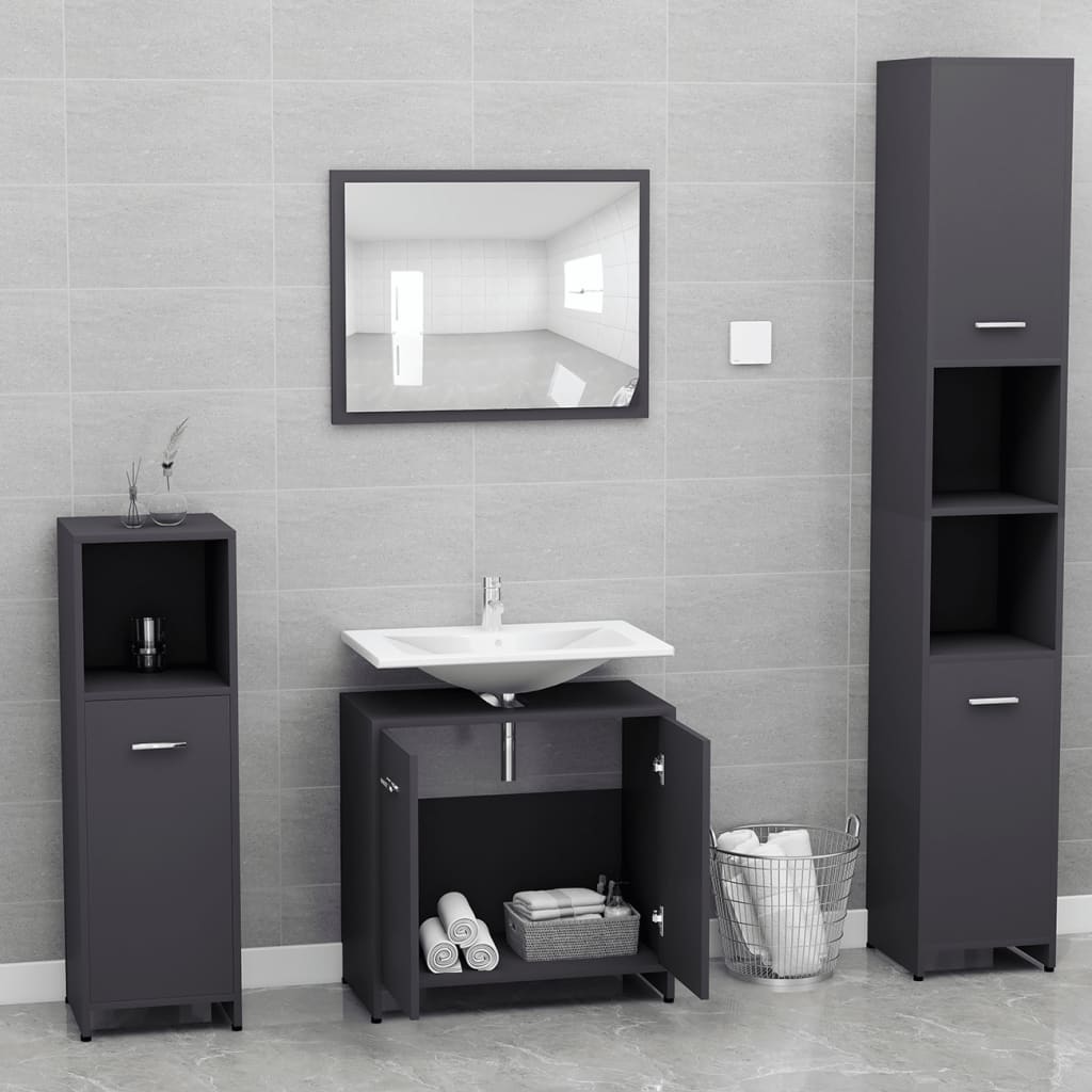 NNEVL Bathroom Furniture Set Grey Chipboard-3