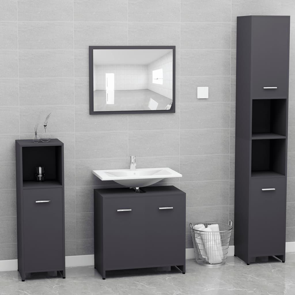 NNEVL Bathroom Furniture Set Grey Chipboard-0