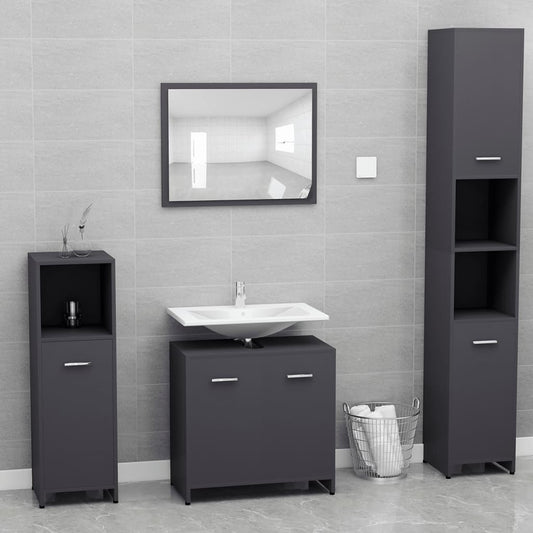 NNEVL Bathroom Furniture Set Grey Chipboard-0