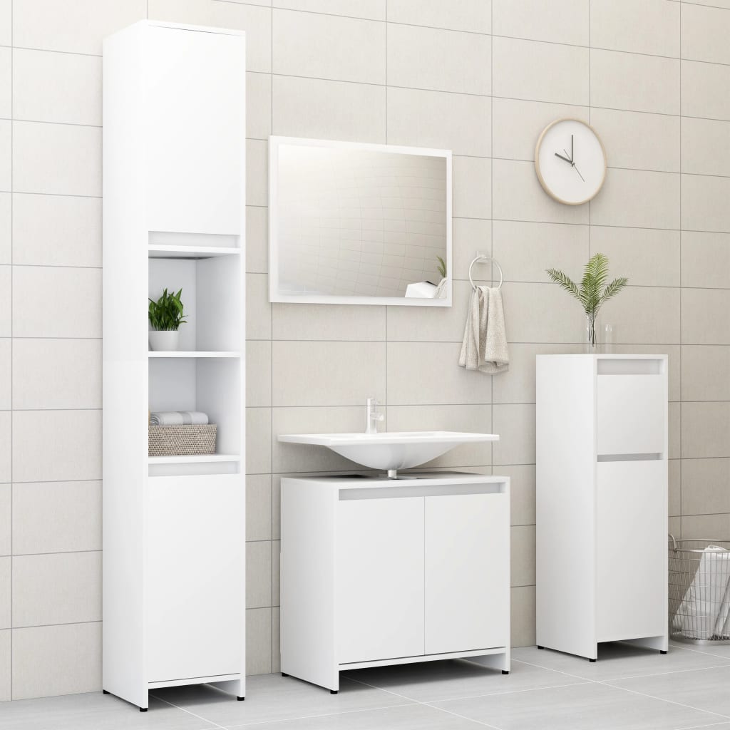 NNEVL Bathroom Cabinet White 30x30x95 cm Chipboard-3