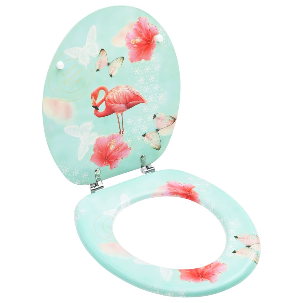 NNEVL WC Toilet Seat with Lid MDF Flamingo Design-0
