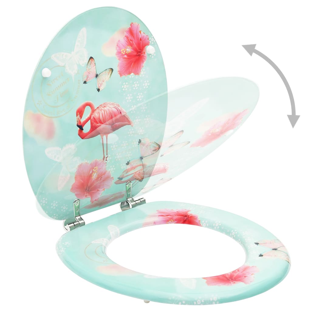 NNEVL WC Toilet Seat with Lid MDF Flamingo Design-1