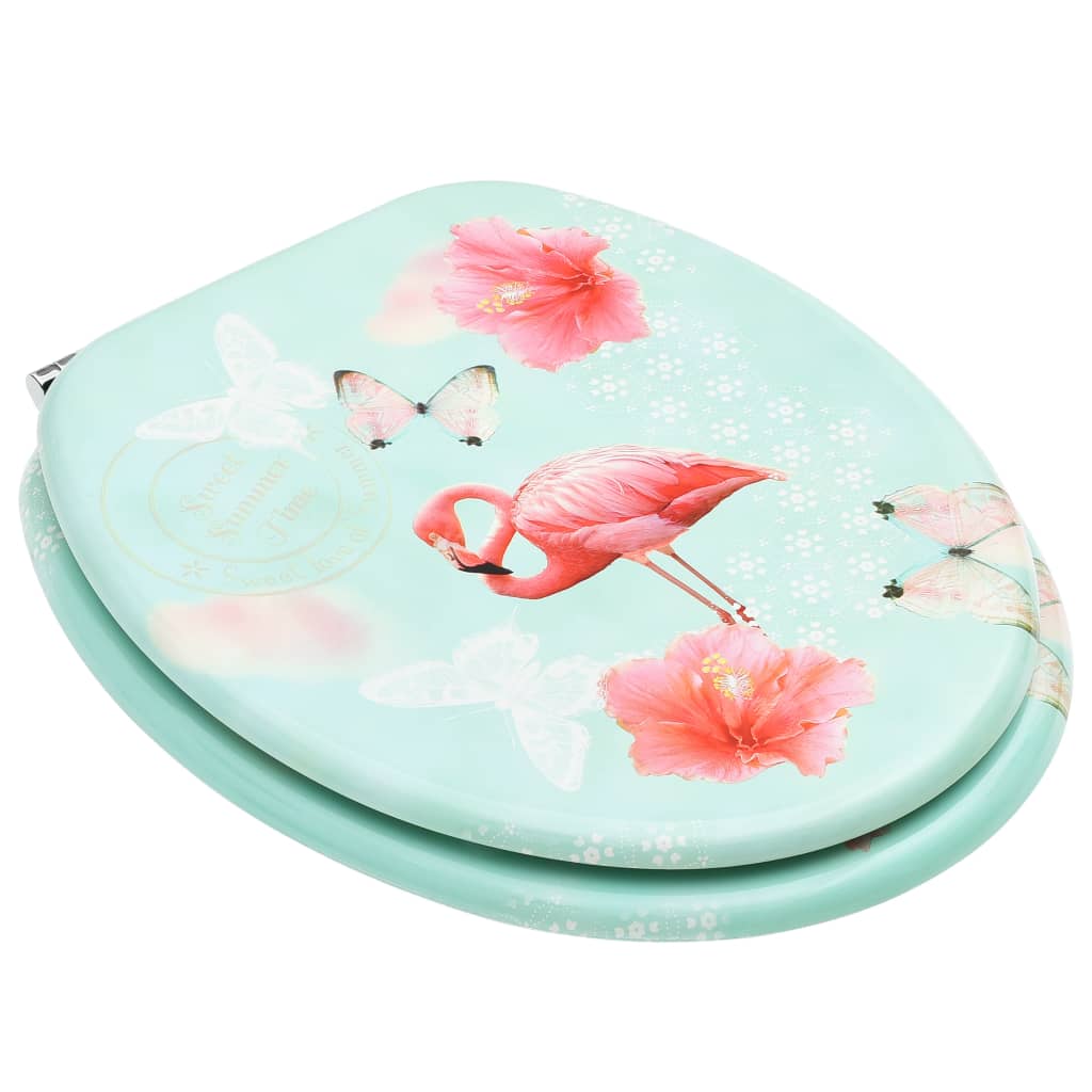 NNEVL WC Toilet Seat with Lid MDF Flamingo Design-2