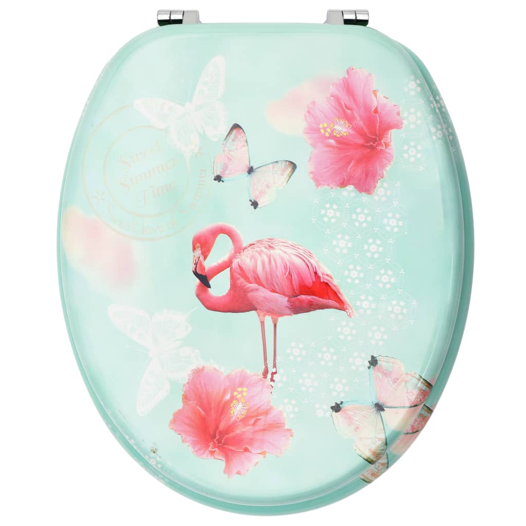 NNEVL WC Toilet Seat with Lid MDF Flamingo Design-4