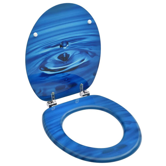 NNEVL WC Toilet Seat with Lid MDF Blue Water Drop Design-0