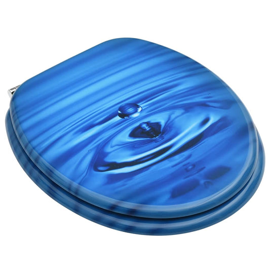 NNEVL WC Toilet Seat with Lid MDF Blue Water Drop Design-1