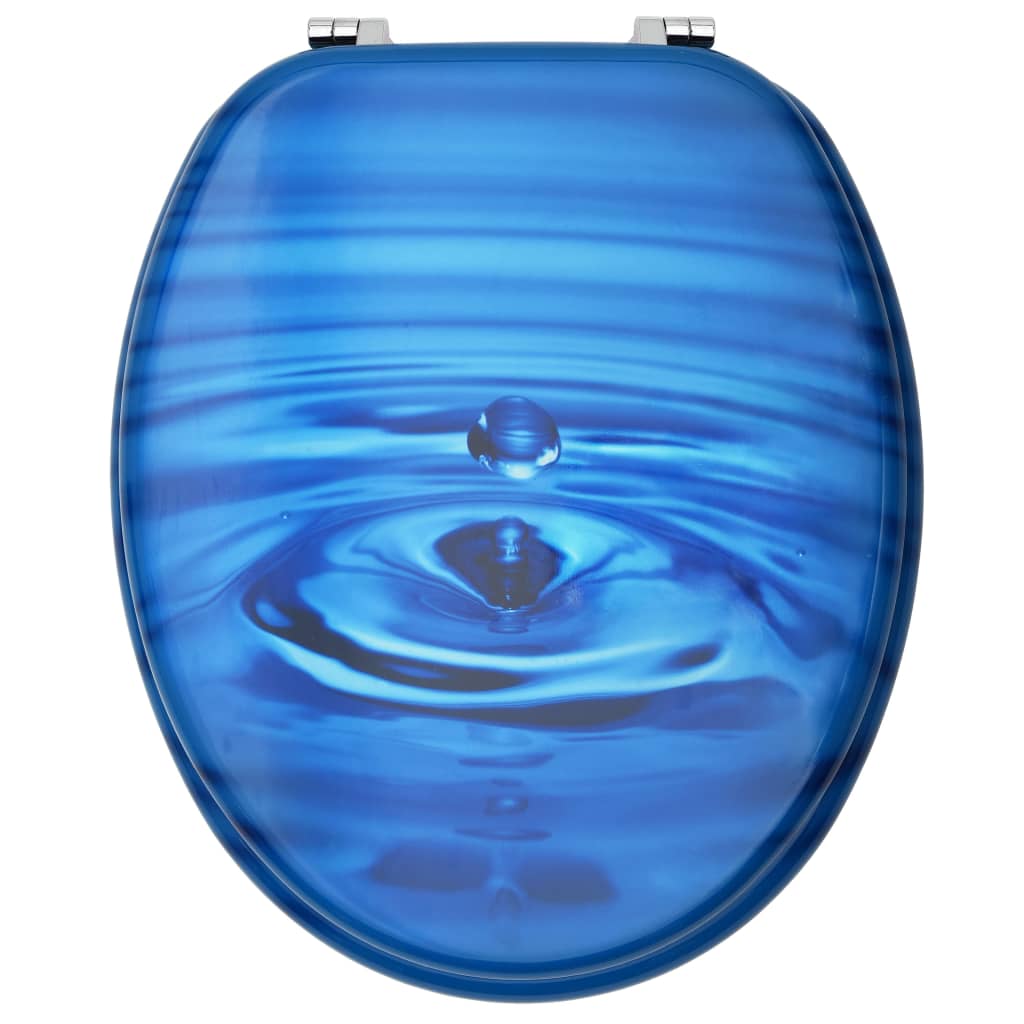 NNEVL WC Toilet Seat with Lid MDF Blue Water Drop Design-3