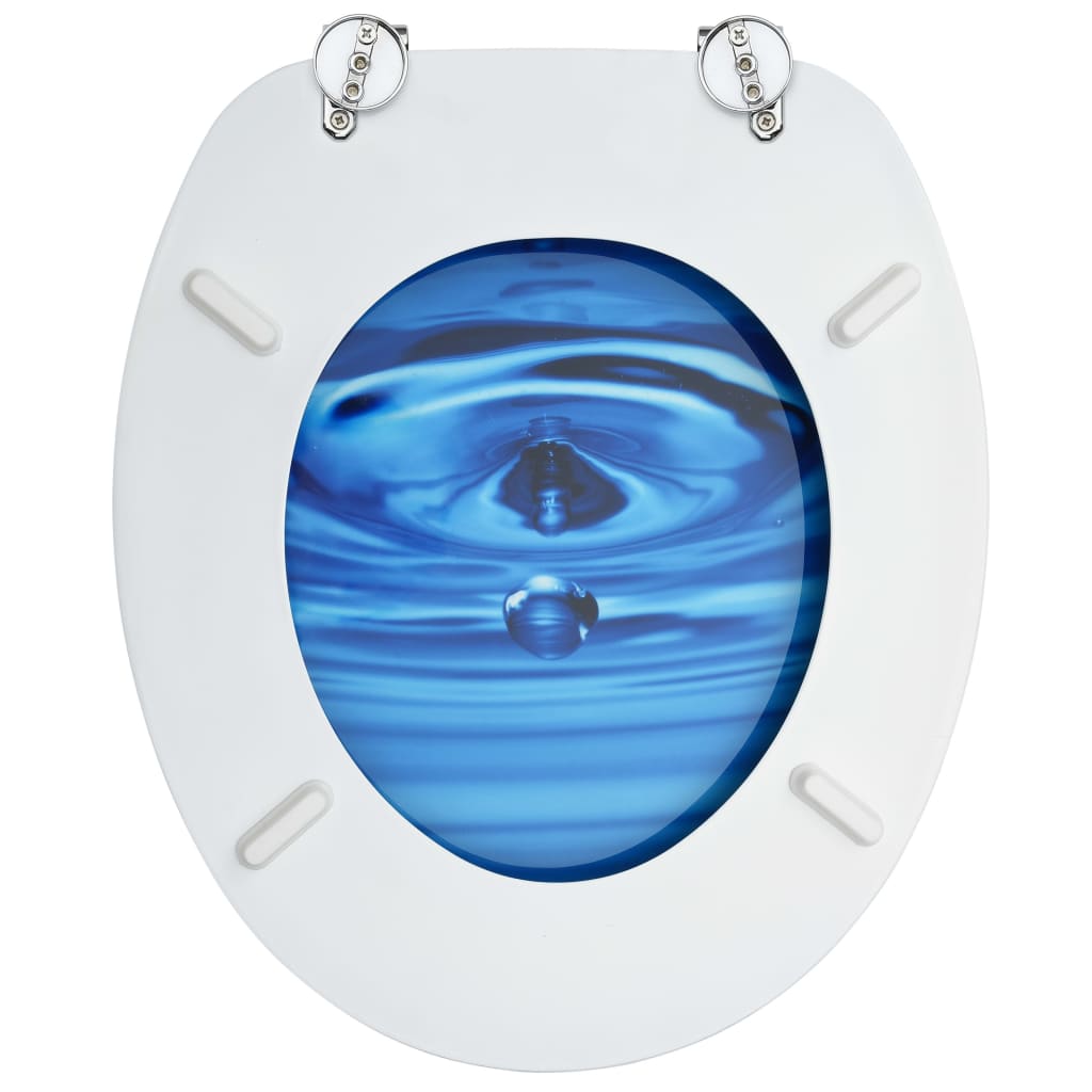NNEVL WC Toilet Seat with Lid MDF Blue Water Drop Design-4