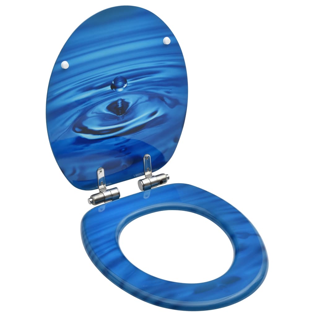 NNEVL WC Toilet Seat with Soft Close Lid MDF Blue Water Drop Design-0