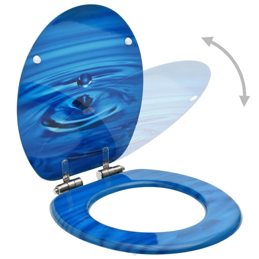 NNEVL WC Toilet Seat with Soft Close Lid MDF Blue Water Drop Design-1