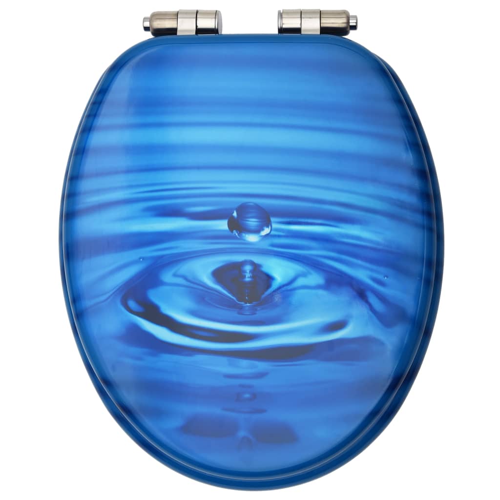 NNEVL WC Toilet Seat with Soft Close Lid MDF Blue Water Drop Design-4