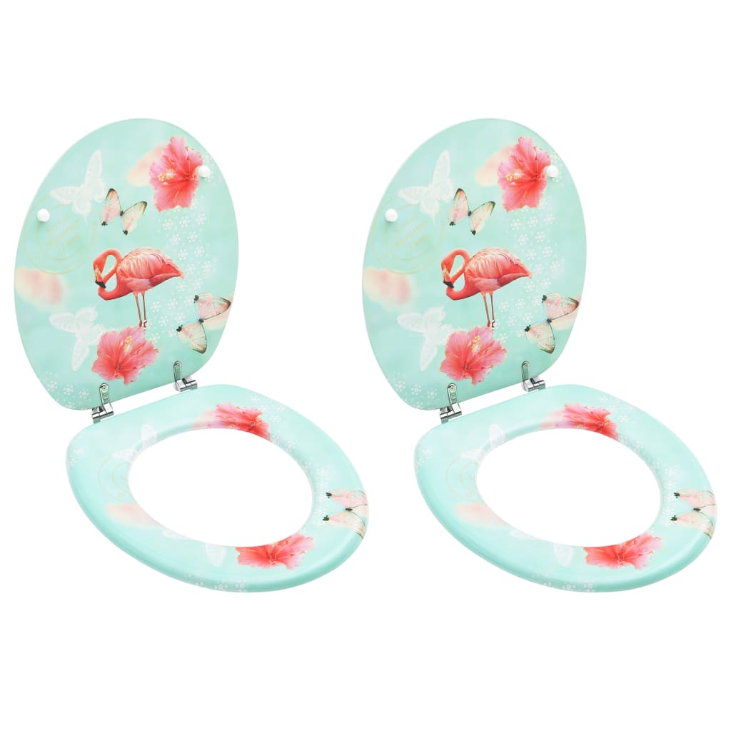 NNEVL WC Toilet Seats with Lid 2 pcs MDF Flamingo Design-0