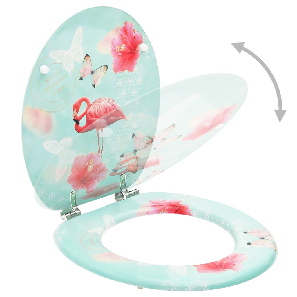 NNEVL WC Toilet Seats with Lid 2 pcs MDF Flamingo Design-1