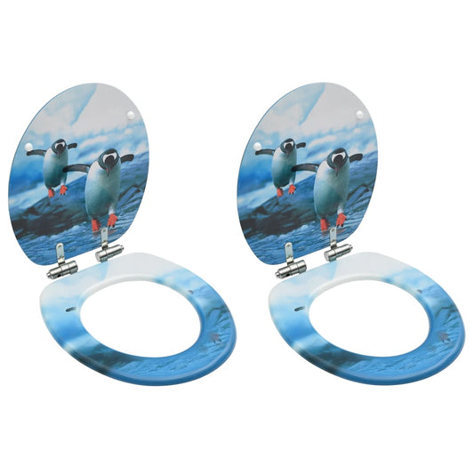 NNEVL WC Toilet Seats with Soft Close Lid 2 pcs MDF Penguin Design-0