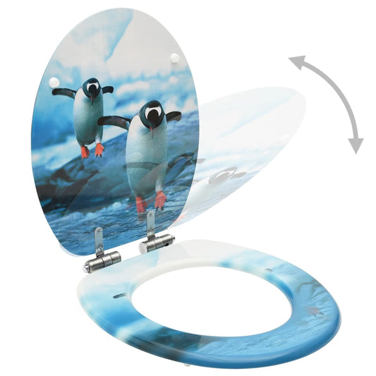 NNEVL WC Toilet Seats with Soft Close Lid 2 pcs MDF Penguin Design-1