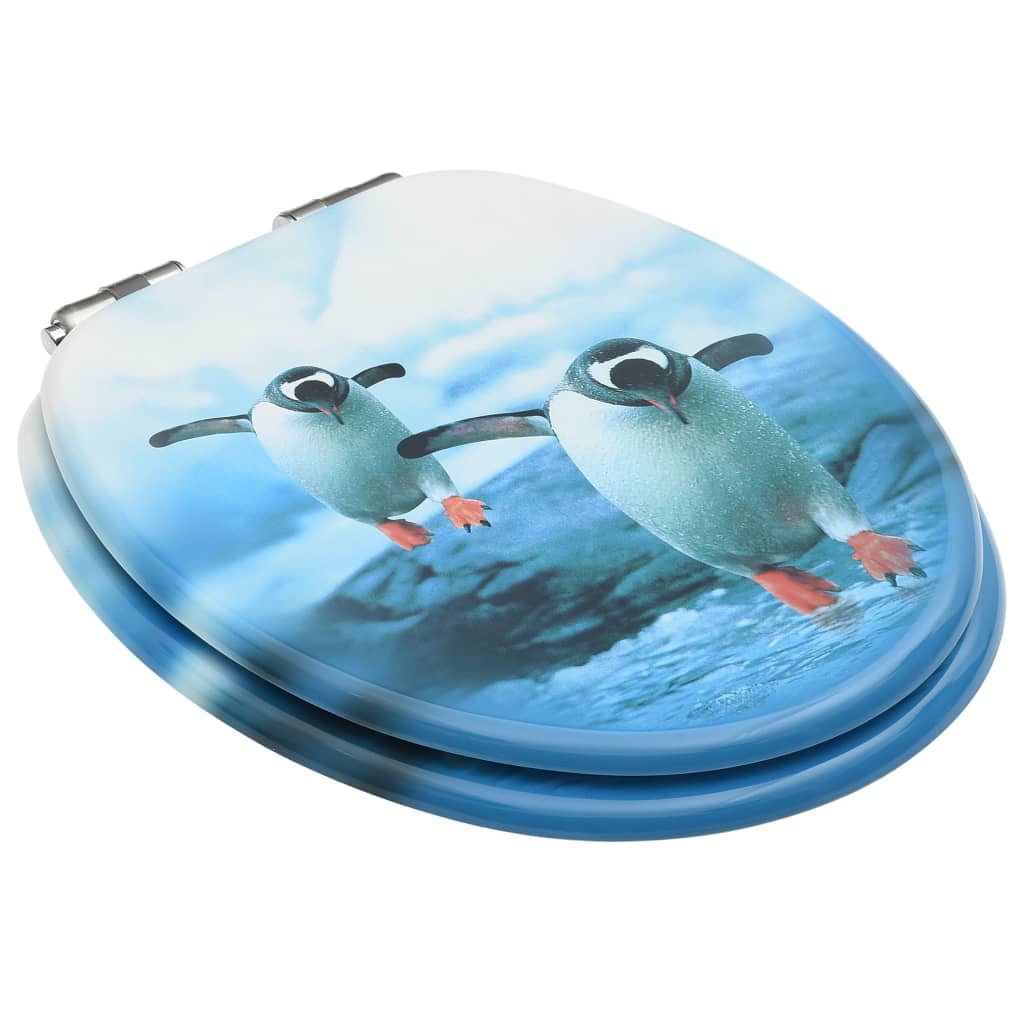 NNEVL WC Toilet Seats with Soft Close Lid 2 pcs MDF Penguin Design-2