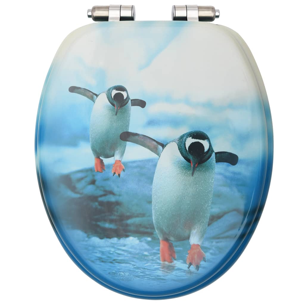 NNEVL WC Toilet Seats with Soft Close Lid 2 pcs MDF Penguin Design-4