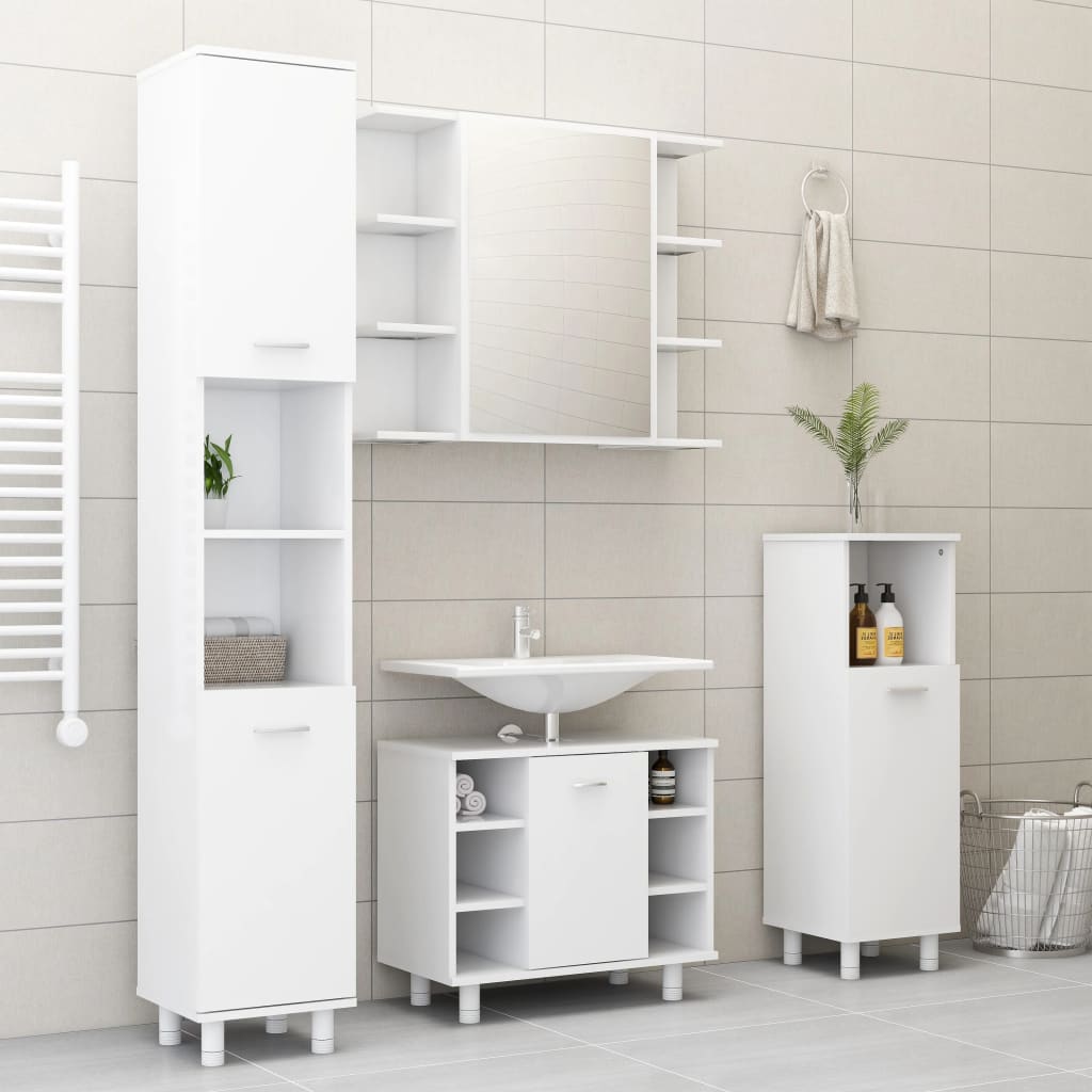 NNEVL Bathroom Cabinet White 30x30x95 cm Chipboard-3