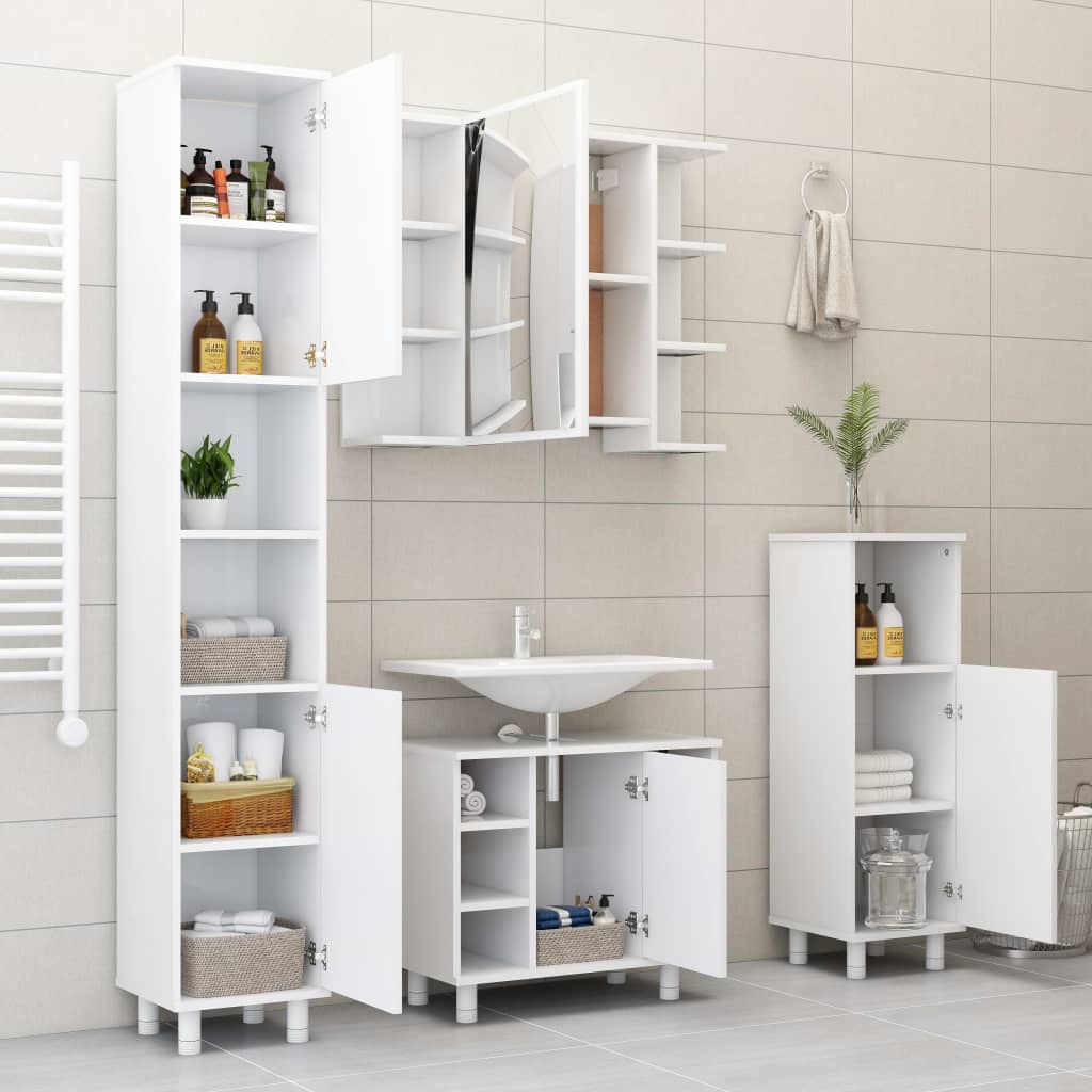 NNEVL Bathroom Cabinet White 30x30x95 cm Chipboard-4