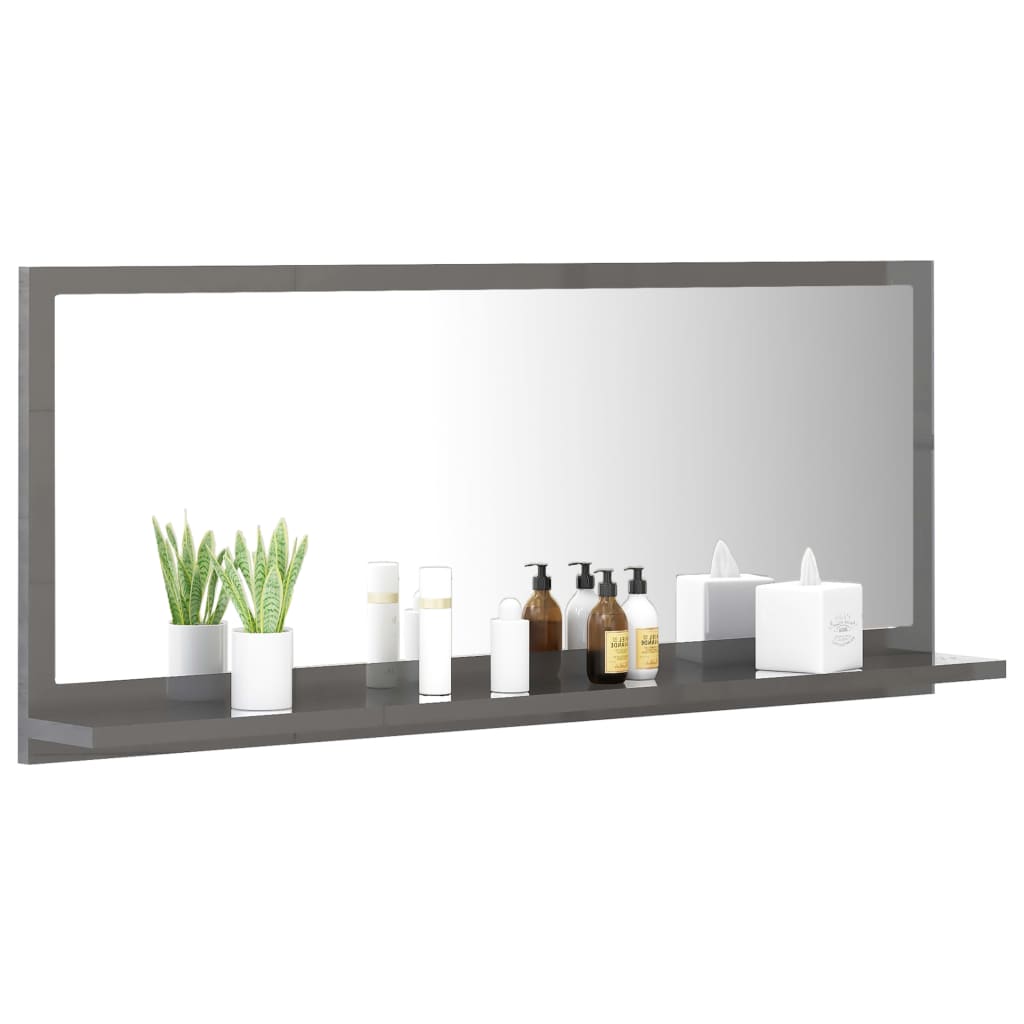 NNEVL Bathroom Mirror High Gloss Grey 90cm Chipboard-2