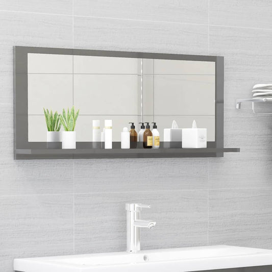 NNEVL Bathroom Mirror High Gloss Grey 90cm Chipboard-0