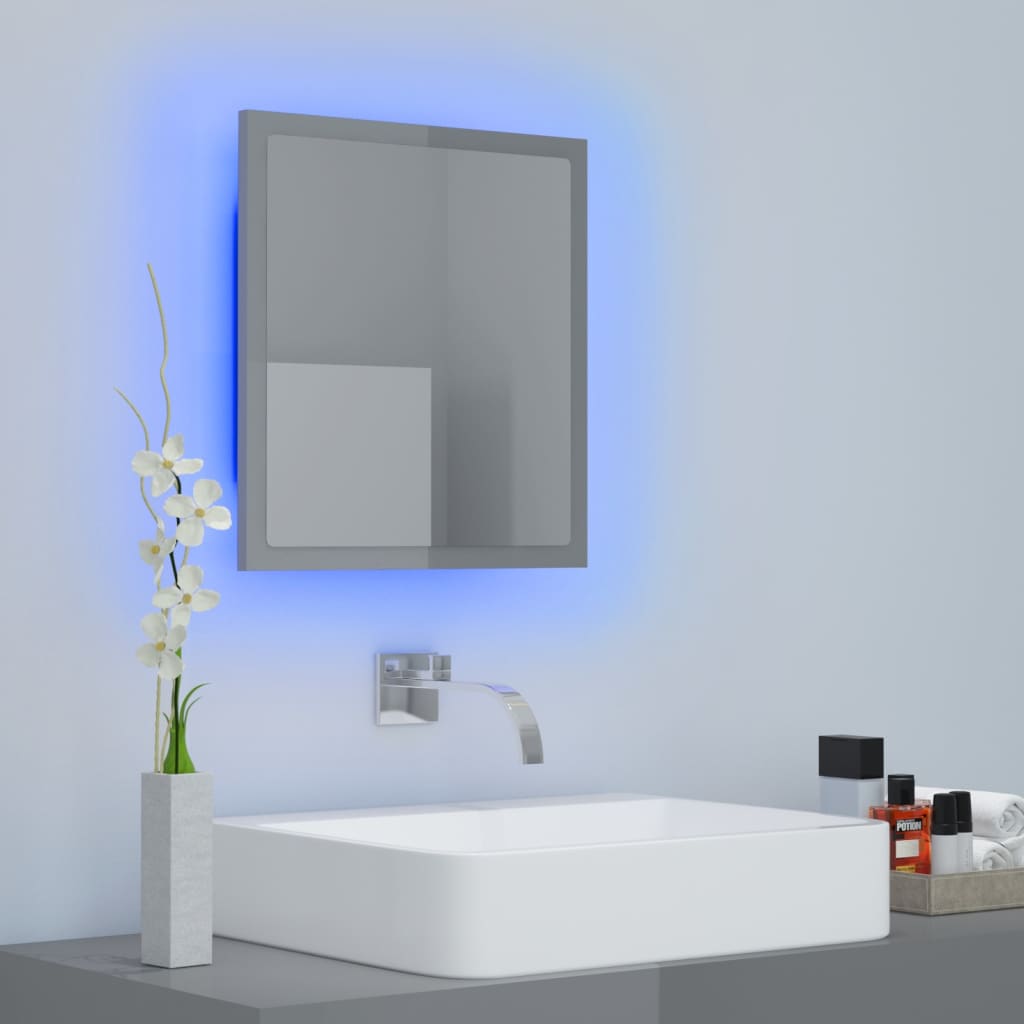 NNEVL LED Bathroom Mirror High Gloss Grey 40x8.5x37 cm Chipboard-3