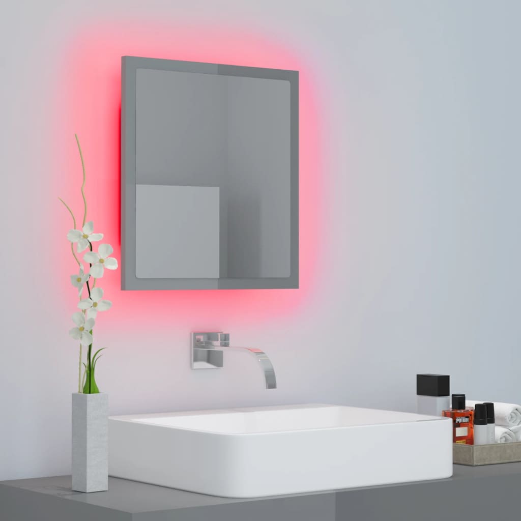 NNEVL LED Bathroom Mirror High Gloss Grey 40x8.5x37 cm Chipboard-4