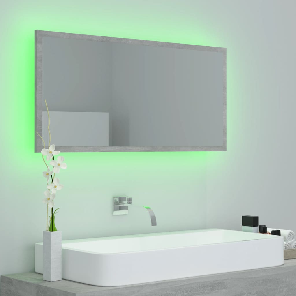 NNEVL LED Bathroom Mirror Concrete Grey 90x8.5x37 cm Chipboard-2