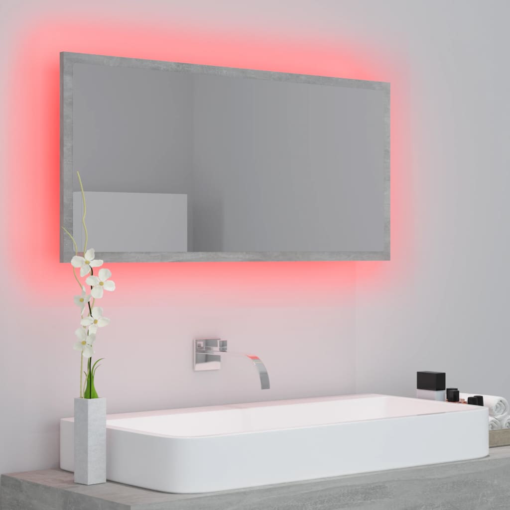 NNEVL LED Bathroom Mirror Concrete Grey 90x8.5x37 cm Chipboard-3