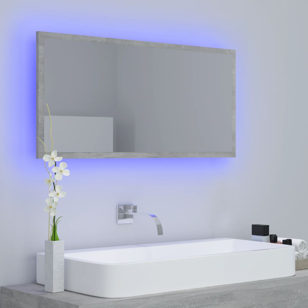 NNEVL LED Bathroom Mirror Concrete Grey 90x8.5x37 cm Chipboard-4