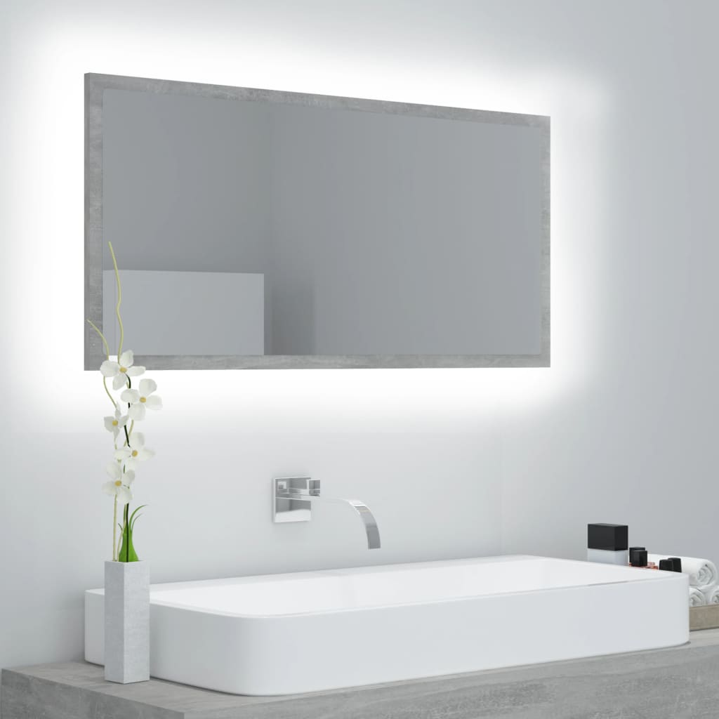 NNEVL LED Bathroom Mirror Concrete Grey 90x8.5x37 cm Chipboard-0