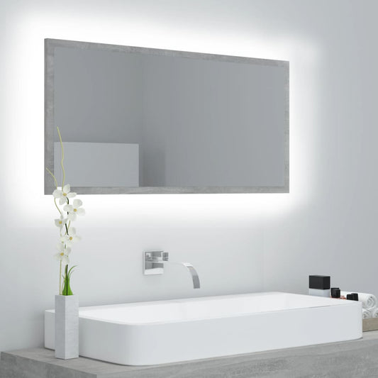 NNEVL LED Bathroom Mirror Concrete Grey 90x8.5x37 cm Chipboard-0