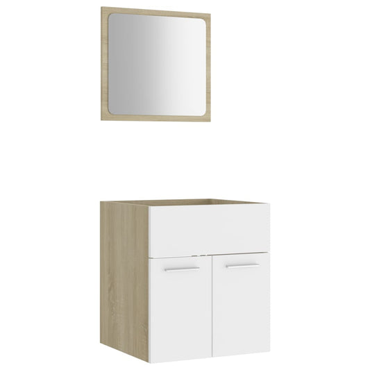 NNEVL 2 Piece Bathroom Furniture Set White and Sonoma Oak Chipboard-1