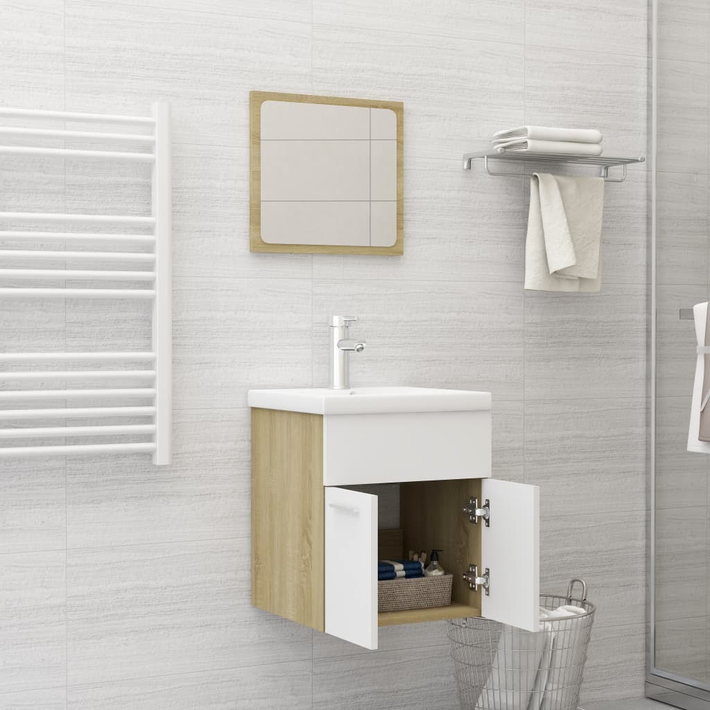 NNEVL 2 Piece Bathroom Furniture Set White and Sonoma Oak Chipboard-2