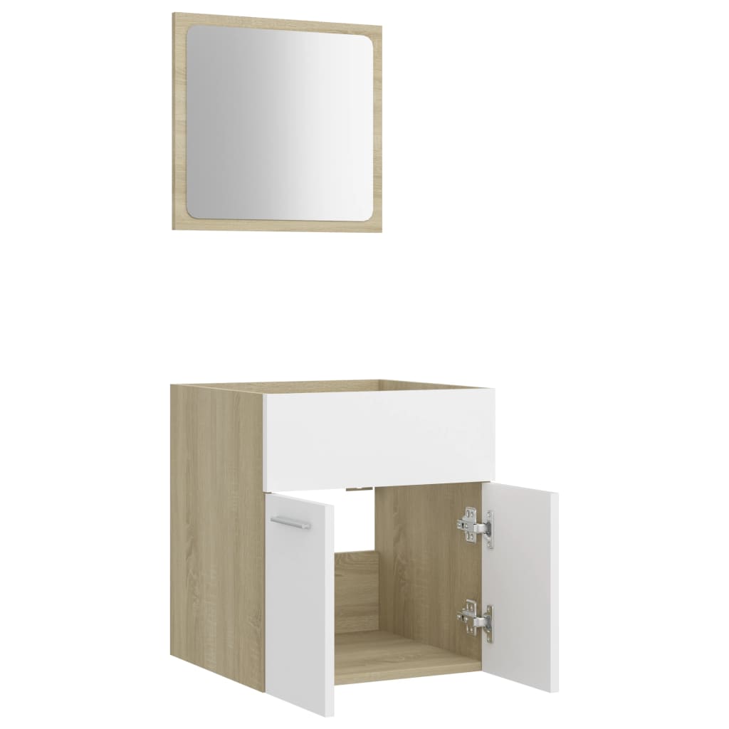 NNEVL 2 Piece Bathroom Furniture Set White and Sonoma Oak Chipboard-4